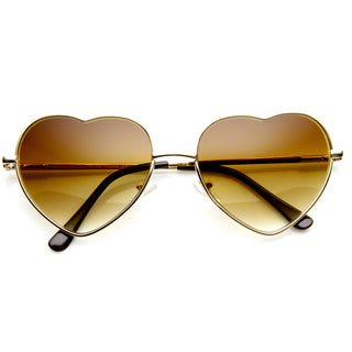 Fashion Thin Metal Cute Heart Shaped Sunglasses 8965 - Gold