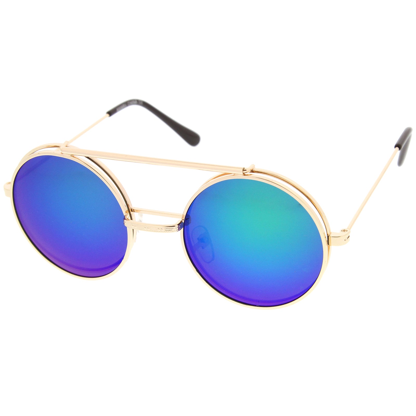 AIEYEZO Round Flip Up Sunglasses for Men and Women Rave Flip Glasses 90's  Retro Steampunk Style