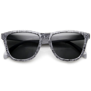 Indie Retro Native Geometric Print Keyhole Horned Rim Sunglasses 9377 - Grey Print