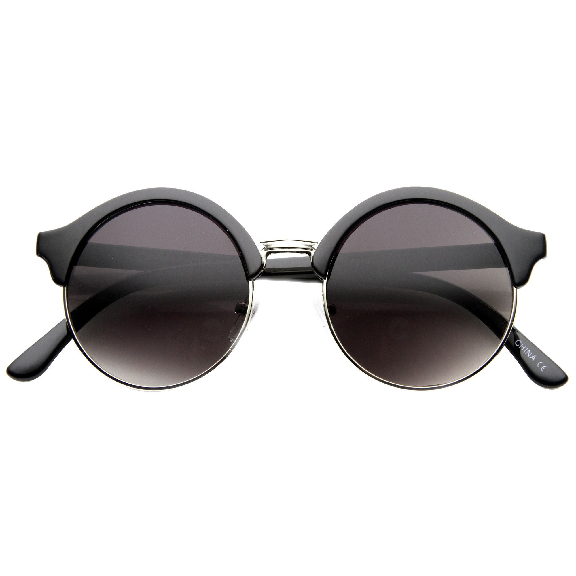 Half Frame Round Vintage Professor Steampunk Sunglasses - zeroUV