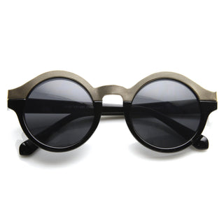 Women's Designer Two Tone Round Sunglasses 8606 - Black Gold
