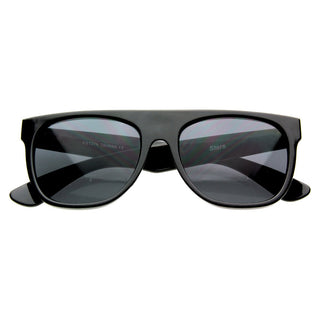 Gafas de sol con borde de cuernos retro y parte superior de bloque súper plano 8066 - Negro brillante