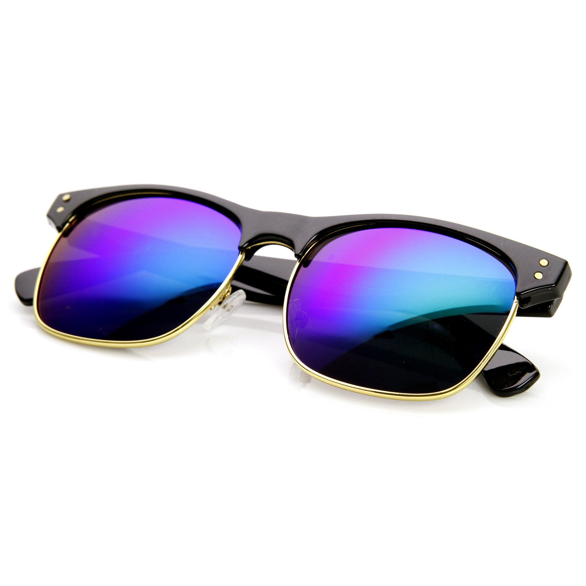 Retro Half Frame Horned Rim Flash Revo Lens Sunglasses - zeroUV