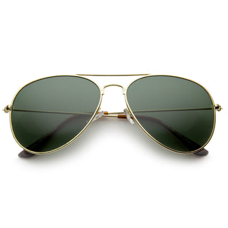 Gafas de sol estilo aviador con lentes verdes y marco metálico completo con barra transversal clásica A293 - Dorado / Verde