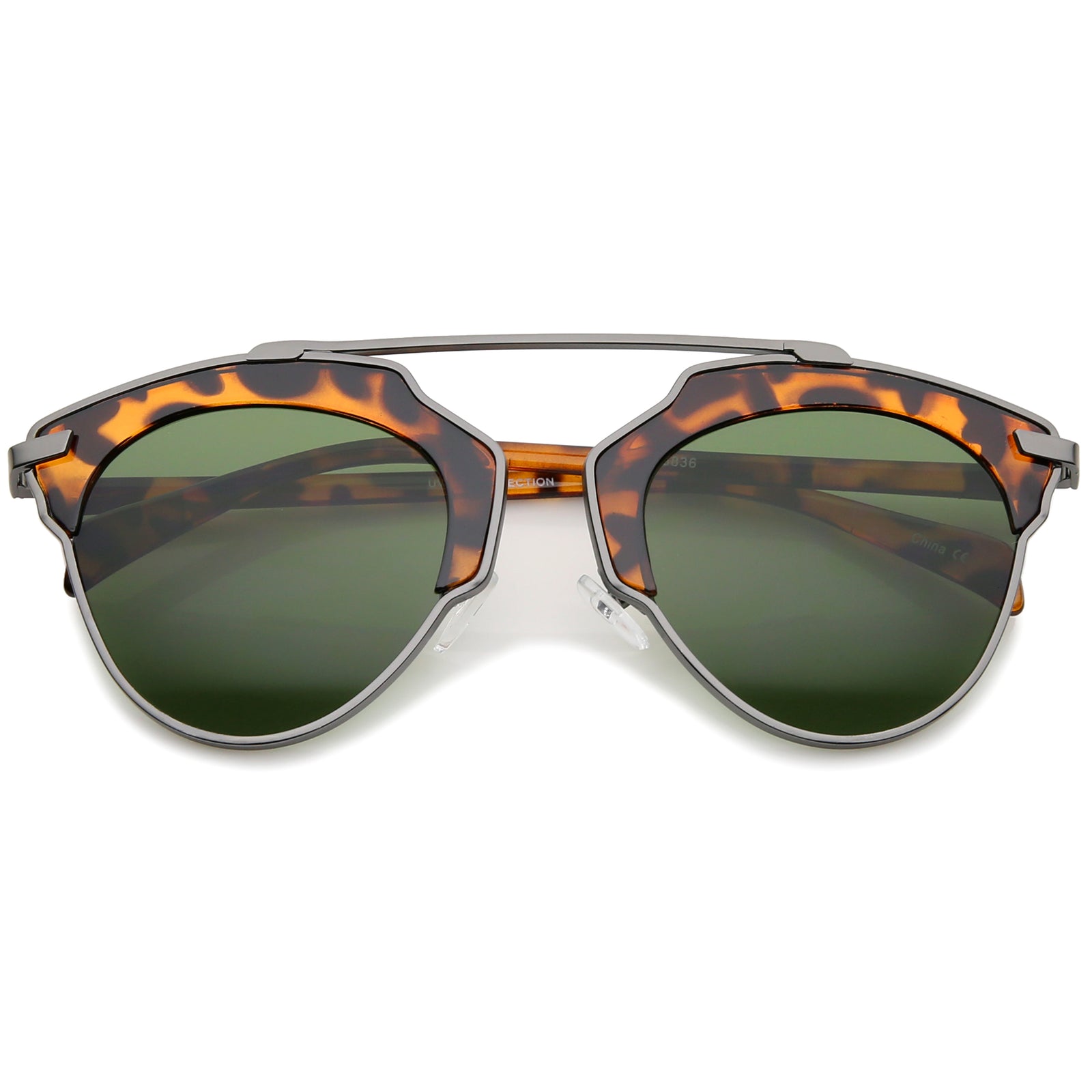 Gafas de sol redondas con lentes planas espejadas y media montura extragrandes A338