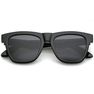 Gafas de sol clásicas con montura de cuerno cuadrado y lentes planas con brazos gruesos C286 - Negro brillante / Humo