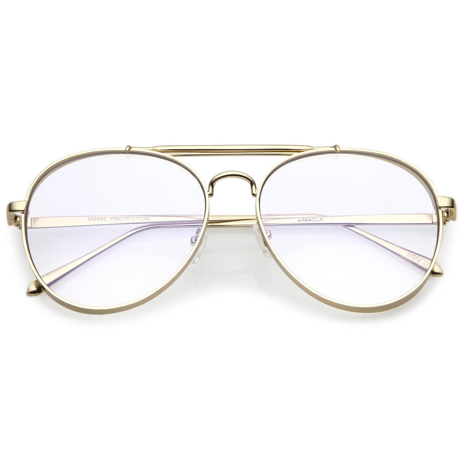 Oversize Retro Dapper Clear Flat Lens Aviator Glasses C326