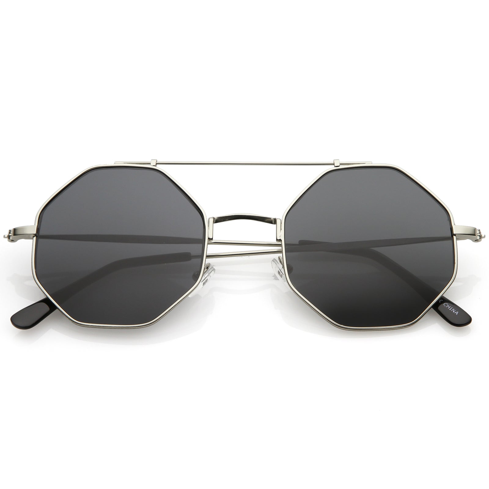 Retro Geometric Octagon Dapper Flat Lens Sunglasses C352