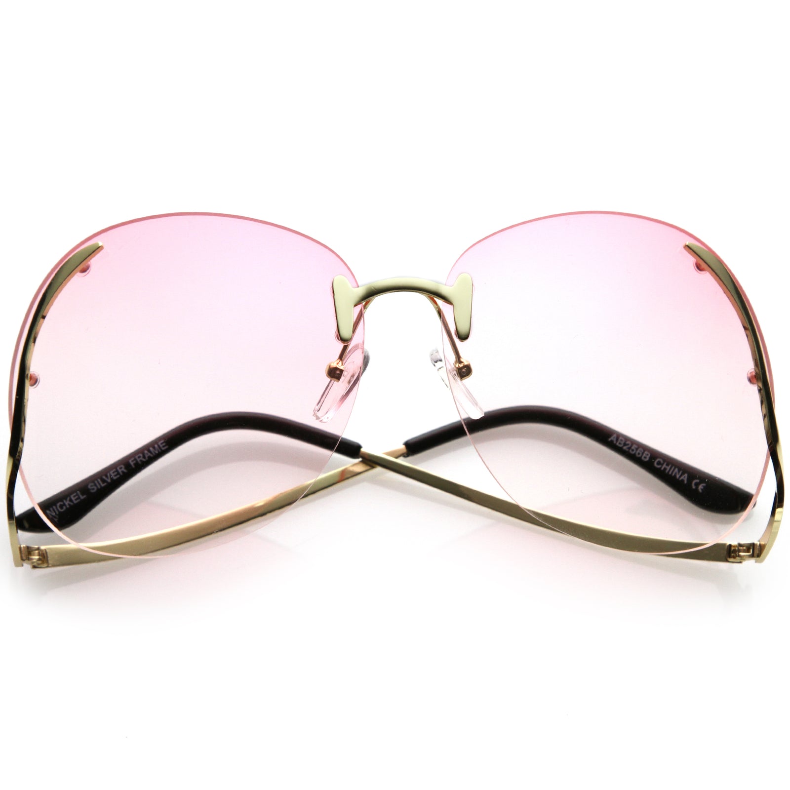 Rimless Curved Metal Arms Round Color Tinted Lens Oversize Sunglasses C428