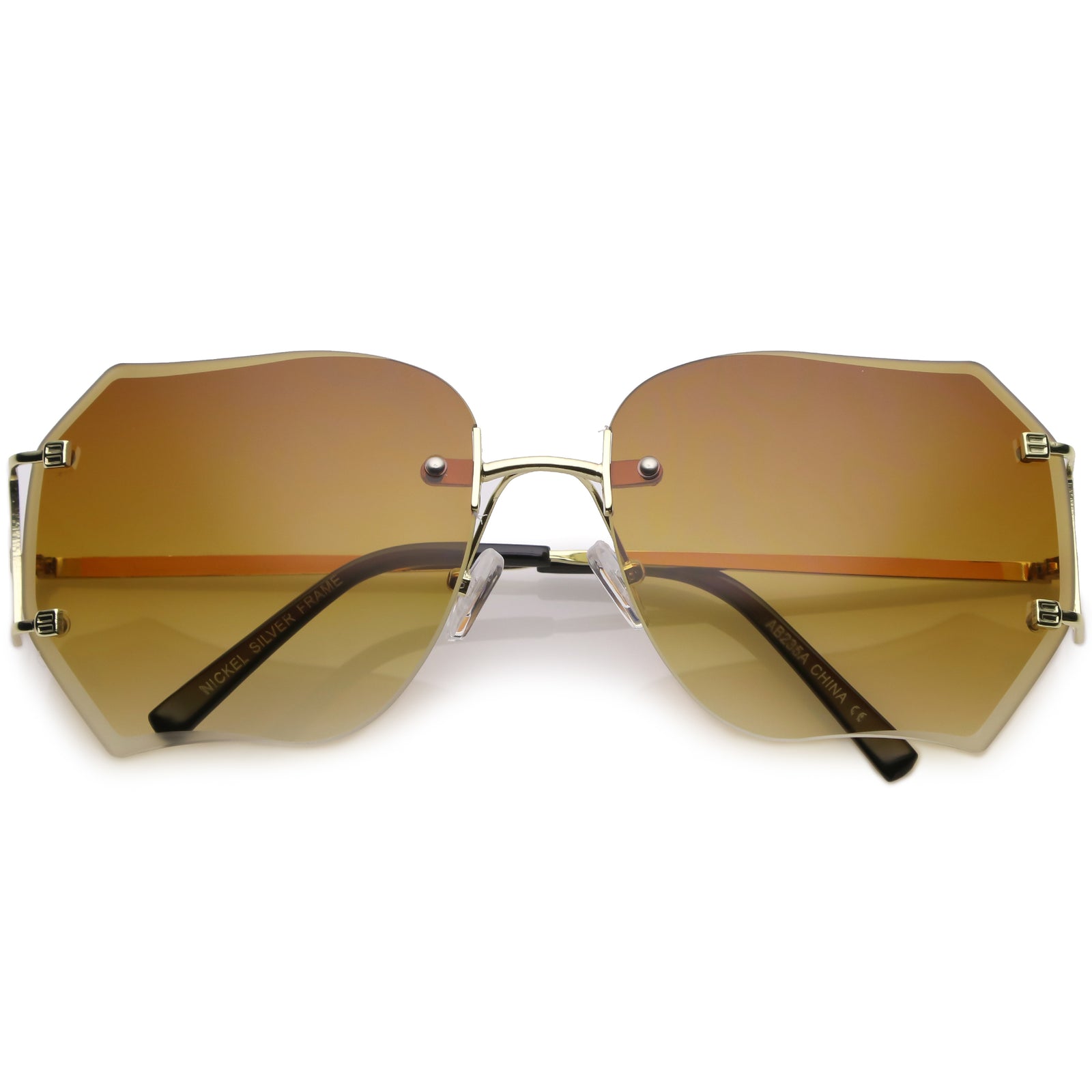 Oversize Full Rimless Beveled Gradient Lens Square Sunglasses C434