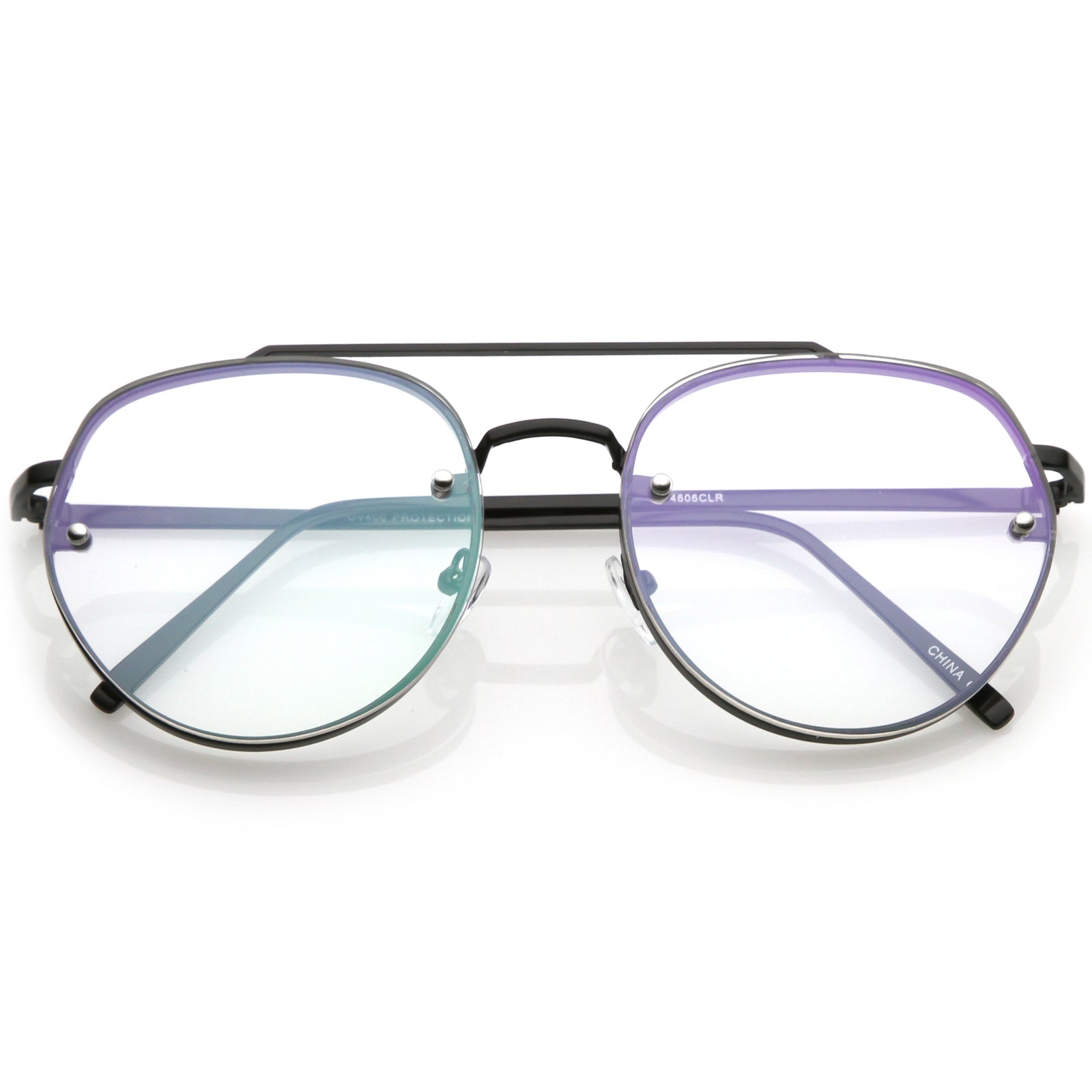 Gafas de aviador con lentes transparentes, planas, redondas, delgadas, retro, 59 mm, C450