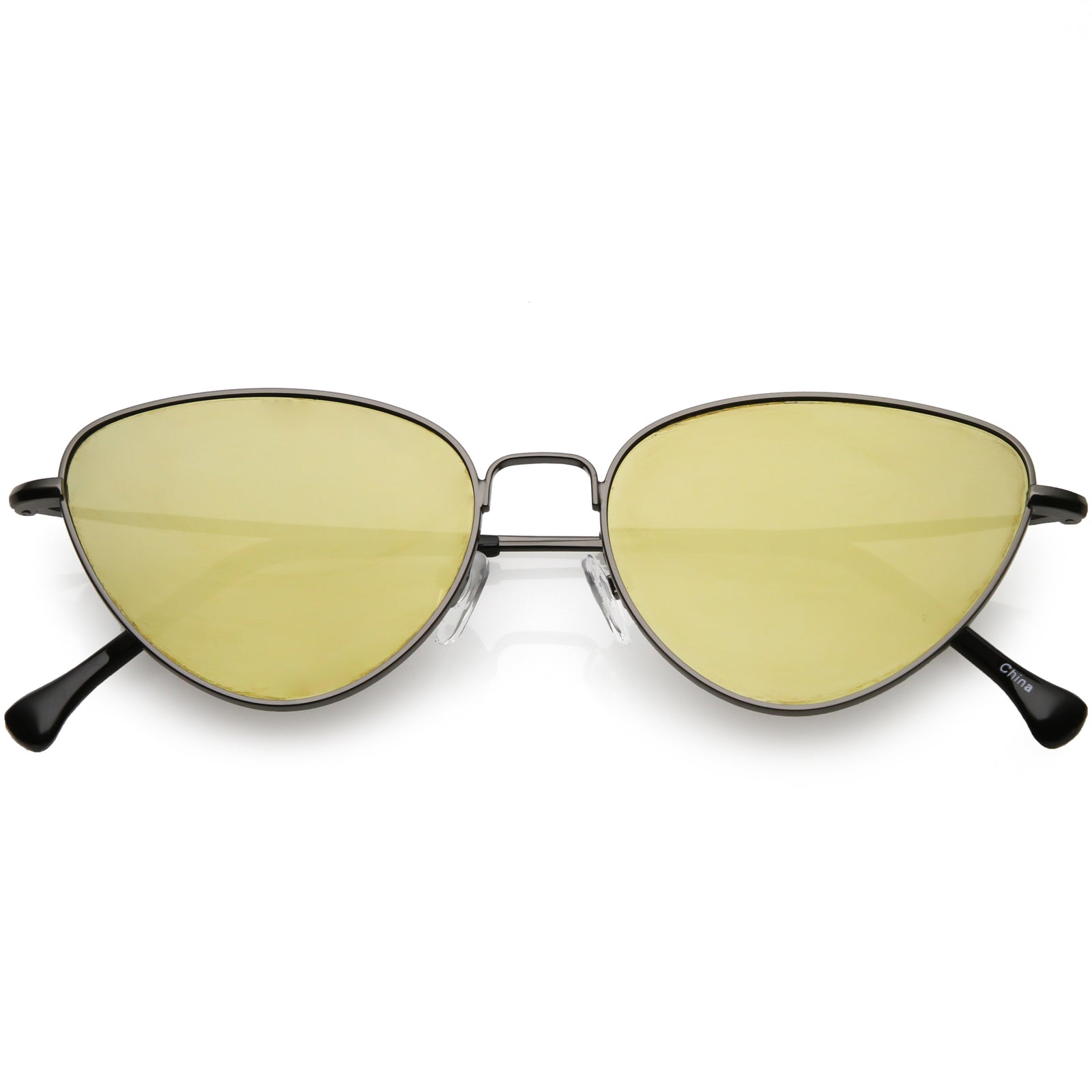 Women's Retro Thin Frame Metal Mirrored Flat Lens Sunglasses C601