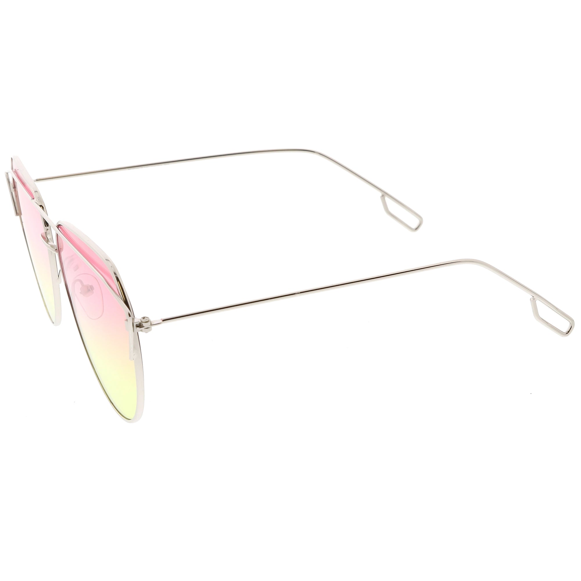 Classic Metal Curved Crossbar Square Lens Aviator Sunglasses
