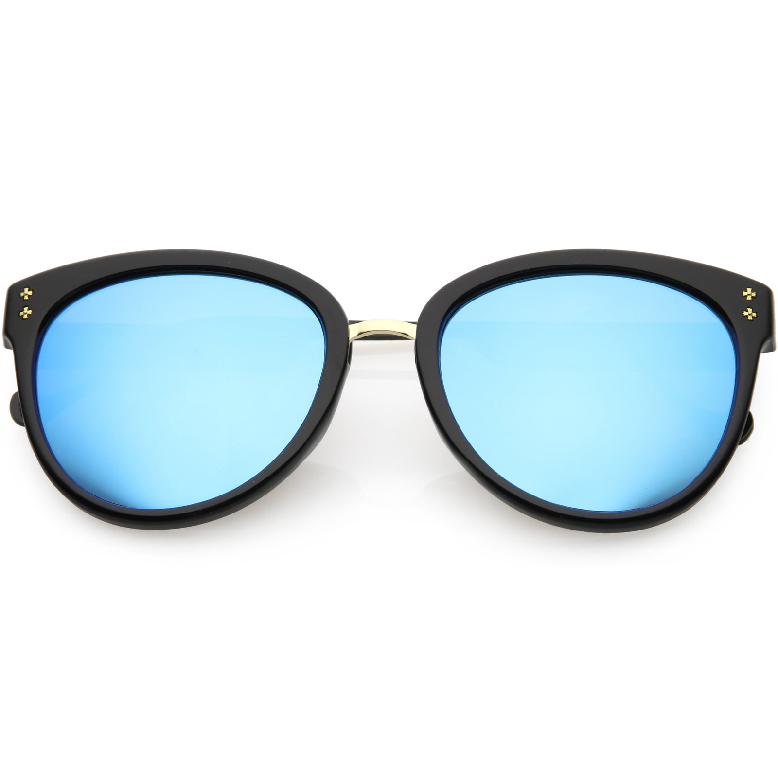 Chic Horn Rimmed Cat Eye Sunglasses Round Colored Mirror Lens C857