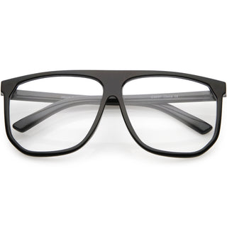 Gafas de aviador con lentes transparentes Hipster y parte superior plana de gran tamaño C937 - Negro Claro