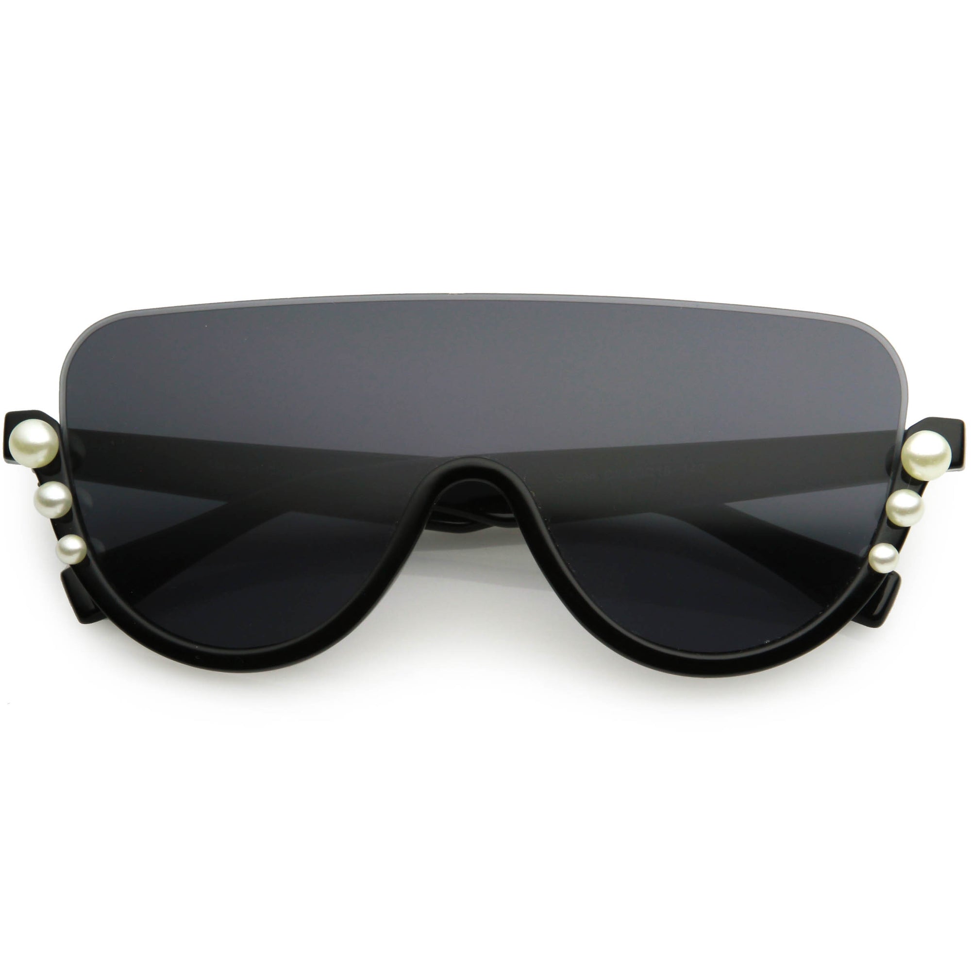 Oversize Rock Star Flat Top Shield Pearl Semi Rimless Sunglasses - zeroUV