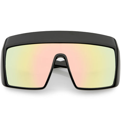 zeroUV Retro Flat Top Rainbow Mirrored Goggle Shield Sunglasses