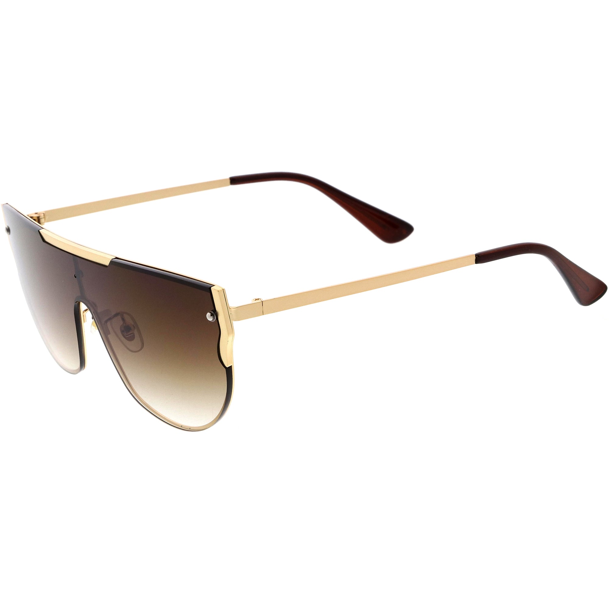Oversized Big Thick Flat Top SHIELD Square Luxury Designer Sunglasses with  Dark Gold Metal - Gold - CM19770SLAQ