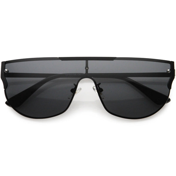 Luxe Designer-Inspired Metal Trim Detail Flat Top Shield Sunglasses ...