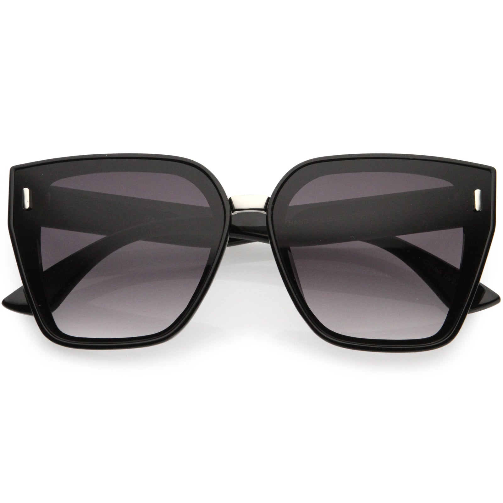 Posh Oversize Two-Tone Metal Nose Bridge Temple Rivet Accent Cat Eye Sunglasses D036