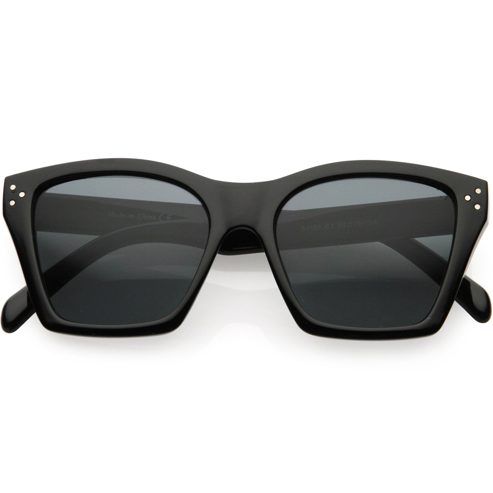 Classy Temple Accent Neutral Colored Square Bottom Horn Rimmed Sunglasses D060