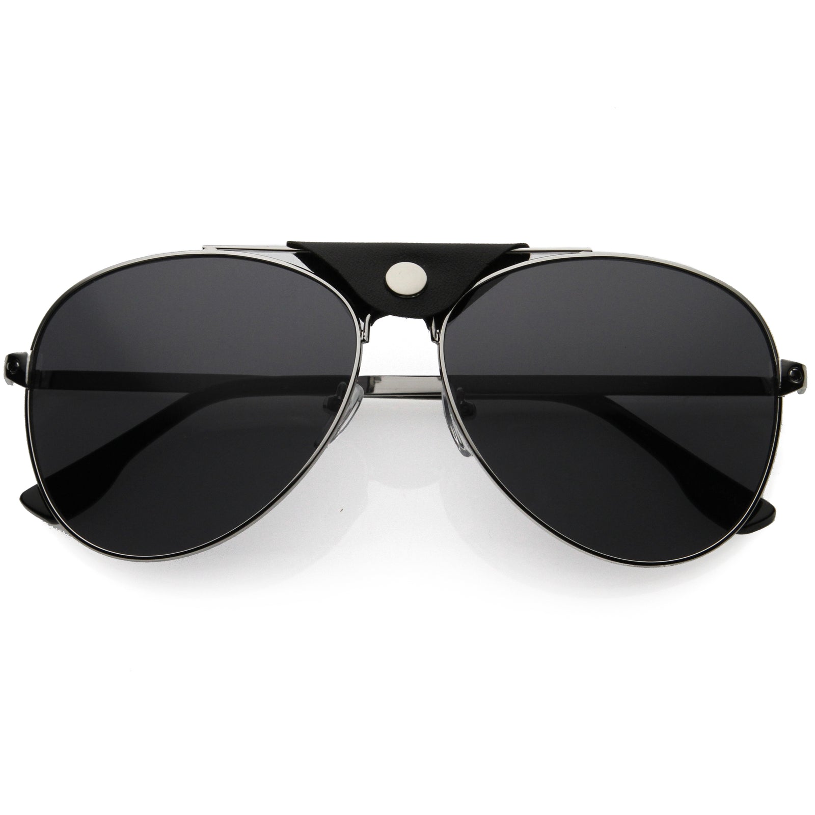 Button Snap Vegan Leather Crossbar Strap Teardrop Oversize Aviator Sunglasses D063