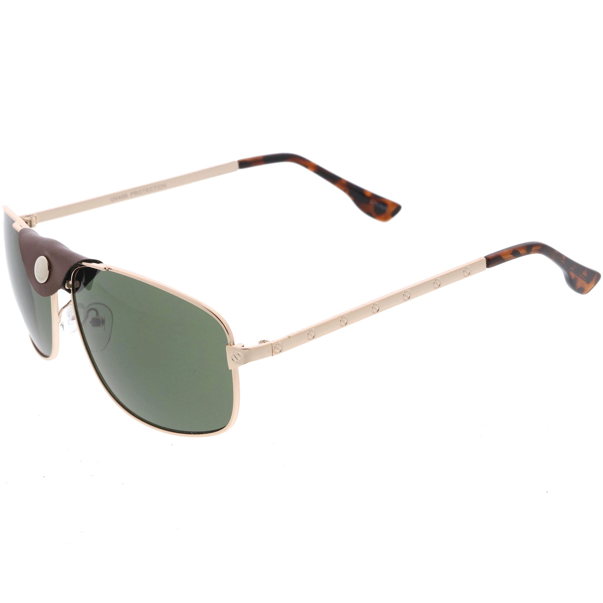 Classic Metal Curved Crossbar Square Lens Aviator Sunglasses