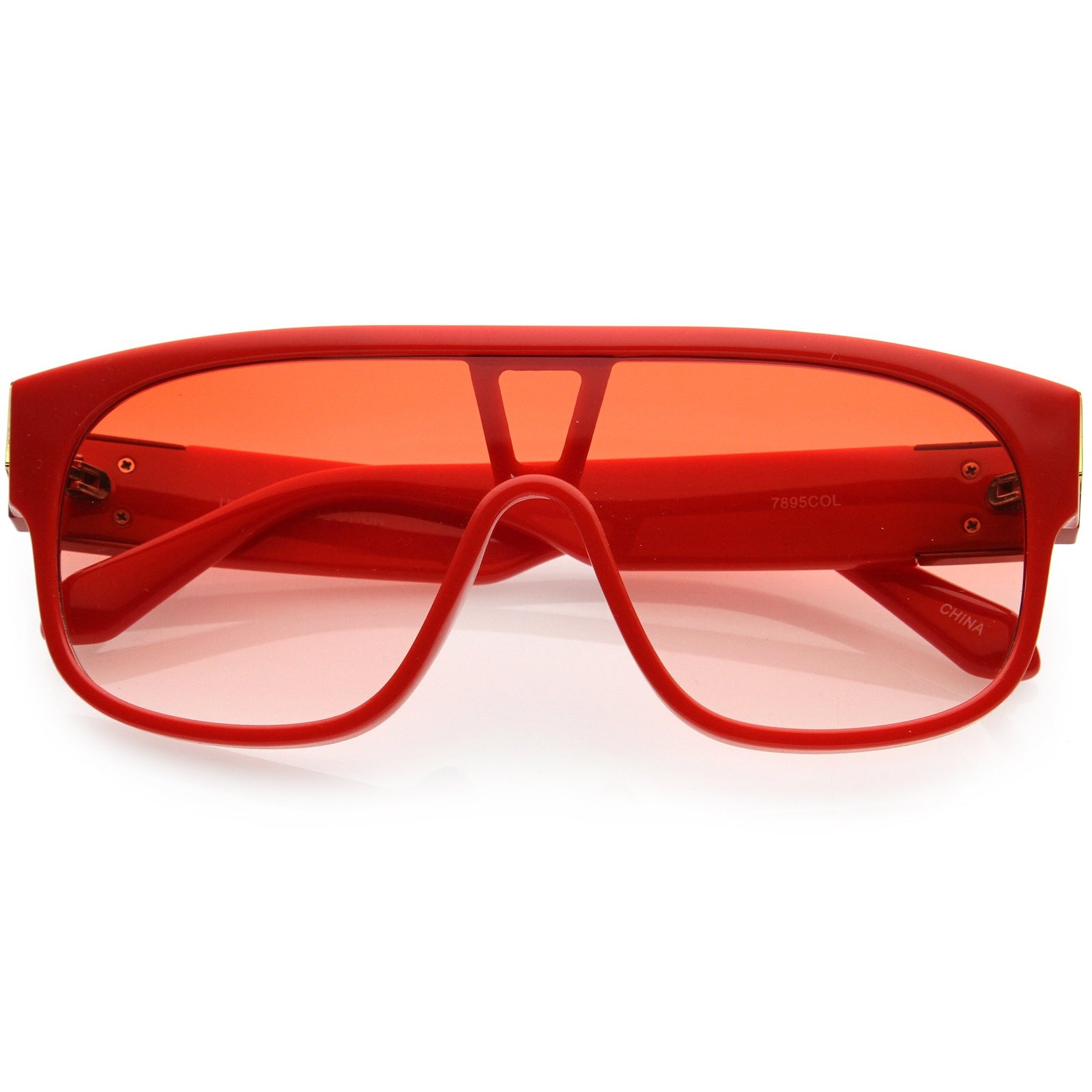 Sleek Oversize Color Tinted Square Lens Flat Top Shield Sunglasses D097