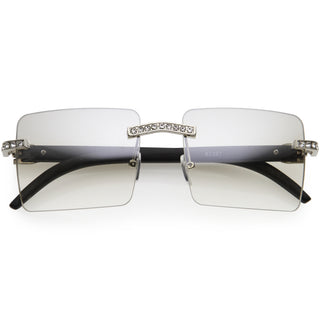 Gafas de sol cuadradas premium con diamantes de imitación decorados grandes D127 - Plata / Desvanecimiento claro