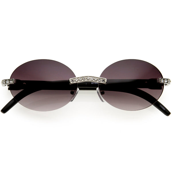 Retro Rhinestone Decorated 90s Inspired Rimless Oval Sunglasses D180 ...