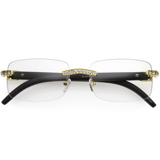 Premium Rhinestones Decorated Blue Light Square Glasses D182 - Gold / Clear