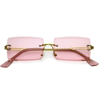 Luxe Color Tinted Bevelled Lens Metal Rectangle Sunglasses D224 - Gold / Pink